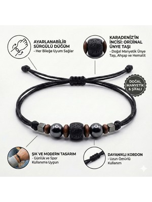 GTD Orijinal Ünye Taşı Unisex Bileklik - Manyetik Doğal Taş Stres ve Enerji Bilekliği - Siyah