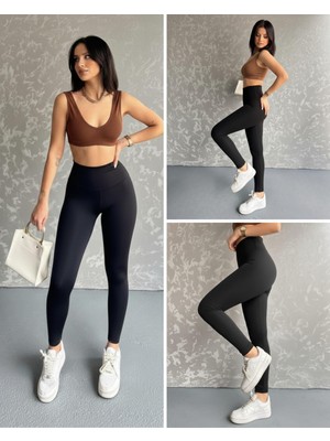 Elaxi Kadın Içi Şardonlu Klasik Tayt | Yüksek Bel, Toparlayıcı Dalgıç Kumaş