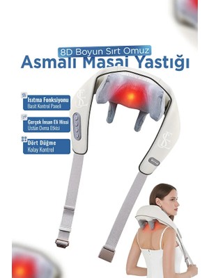 Ensiga Şarjlı Asmalı Masaj Yastığı 2024 Yeni Nesil 8d Boyun Sırt Omuz Yoğurma Akupunktur Masajı