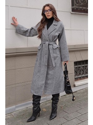 Lijuri Çizgili Kuşaklı Kaşe Kaban 7123