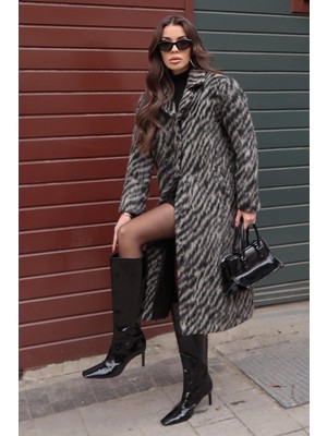 Lijuri Zebra Desenli Kaşe Kaban 7124