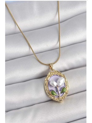 Glimz Jewelry Mor Inci Işlemeli Çelik Kolye
