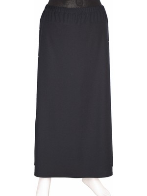 Hermevsim Hesna Kadın Destan Büyük Beden Yanı Zımbalı Astarlı Lastikli Lacivert Etek