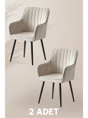 MyMassa Nova Sandalye - Babyface Krem - Metal Siyah Ayak ( 2 Adet )