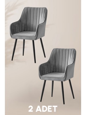 MyMassa Nova Sandalye - Babyface Gri - Metal Siyah Ayak ( 2 Adet )