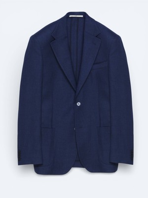 Kip İndigo Desenli Yün Karışımlı Ceket