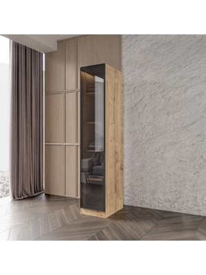 Afilli Kayra Füme Camlı Cok Amaclı Dolap Tamamı Mdf