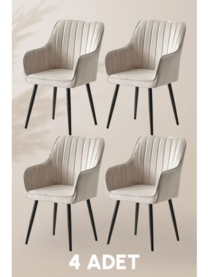 MyMassa Nova Sandalye - Babyface Krem - Metal Siyah Ayak (4 Adet)