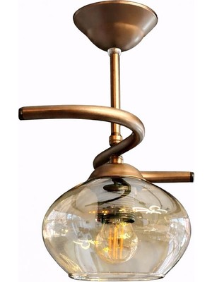 Kuzenler Modern Tekli Kahverengi Basık Bal Camlı Avize