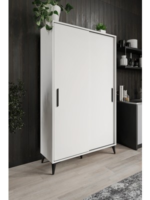 Afilli Lisa Sürgülü Çok Amaçlı Kiler Dolabı Tamamı Mdf 6 Raflı Beyaz