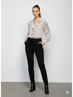 Centilmen Vokzal Yakası Gül Detaylı Bluz 6995