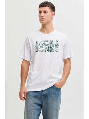 Jack & Jones Erkek Jjejeff Bisiklet Yaka %100 Pamuk T-Shirt 12288536 Beyaz