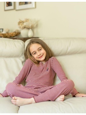 Organickid Cranberry Kız Çocuk Bordo Çizgili Pijama Takımı