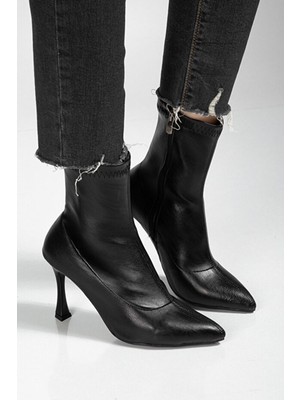 Shoegar Orjen Siyah Cilt Streç Topuklu Bot