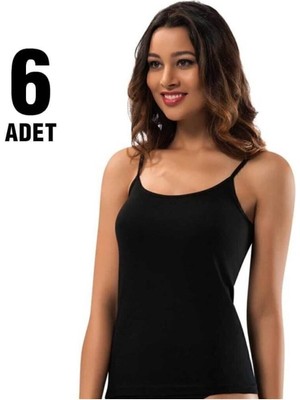 Tutku Bayan İp Askılı Atlet 6'lı Siyah Standart Beden Kadın İç Giyim Rahat Kesim Nefes Alabilir