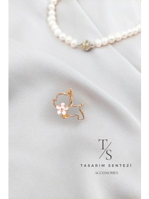 Tasarım Sentezi Broş Metal Rozet Tatlı Köpek Pembe Çiçekli Küçük Yaka Kıyafet Şapka Takı Aksesuar