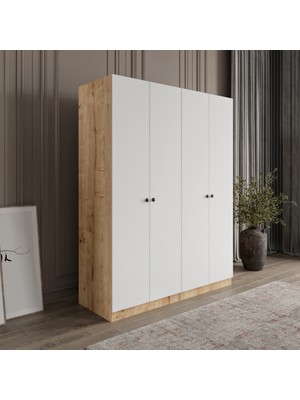 Afilli Yonca 4 Kapaklı 2 Çekmeceli Tamamı Mdf Giyinme Dolabı Safir Meşe Ledli Askılık