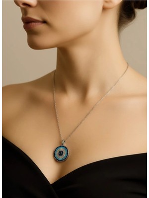 Glimz Jewelry Nazar Tasarımlı Zirkon Taşlı Çelik Kolye