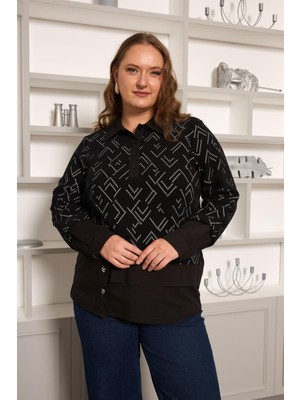 Rmg Büyük Beden Garnili Bluz Siyah