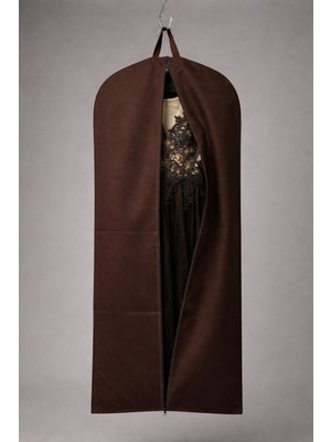 Farilas Global Kahverengi Çift Kulplu Kalın Diş Fermuarlı Uzun Abiye Elbise Koruma Kılıfı – 160 x 60 cm Dayanıklı Tela Kumaş