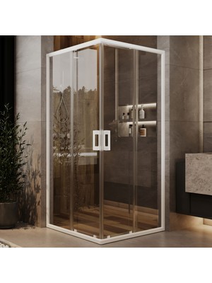 Monaqua Arteko Duşakabin Kare - Beyaz Profil - Şeffaf 5mm Cam