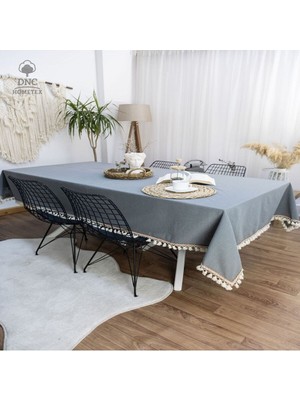 DNC Hometex Premium Füme Keten Kahverengi Şeritli Masa Örtüsü