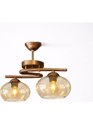 Kuzenler Modern 2'li Kahverengi Kasa Basık Bal Camlı Avize