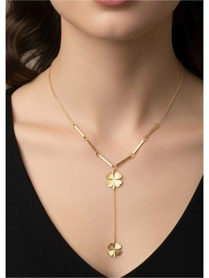 Glimz Jewelry Yoncalı Altın Renginde Çelik Kolye