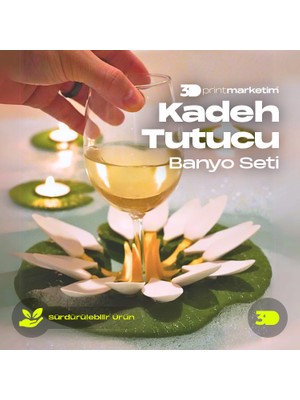 3D Print Marketim Kadeh Tutucu Banyo Seti, Jakuzi Küvet Banyo Aksesuarı ve Kadeh Tutucusu, Banyo Mum Tutucusu Zambak Şekli Ile