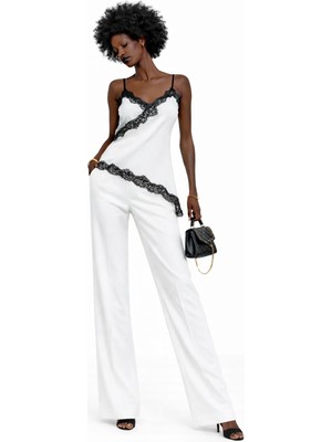 Deep Beach Asimetrik Dantel Detaylı Bluz