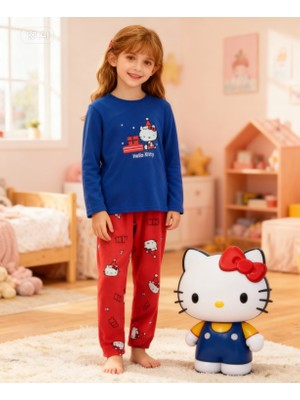 NiCe İç Giyim Hello Kitty Lacivert Kırmızı Polar Kız Çocuk Pijama Takımı Kışlık Yumuşacık Karne Hediyesi