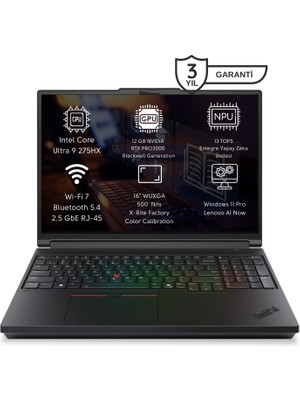 Lenovo Thinkpad P16 Gen 3 21RQ000JTX Intel Core Ultra 9 275HX 64GB 1tb SSD 12GB Gddr7 Nvıdıa Rtx Pro 3000 Blackwell Generation 16" Wuxga  Windows 11 Pro Machine Learning Aı Taşınabilir Iş Istasyonu
