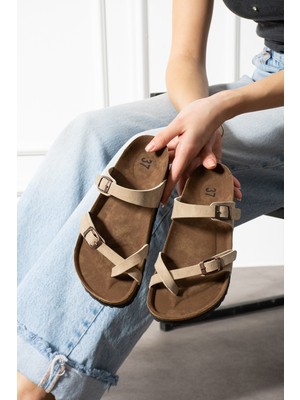 Nmoda Günlük Terlik - Ortopedik Tabanlı Terlik Çift Bantlı Tokalı Günlük Rahat Ev & Dışarı Terliği