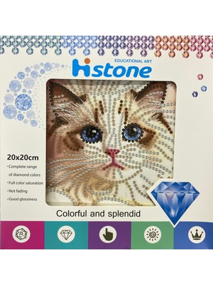 Elegantshop 5d Yapışan Boncuk Goblen Mozaik Tablo Pano 20*20 cm Kedi