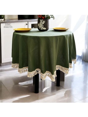 DNC Hometex Premium Keten Haki Ham Ponponlu Masa Örtüsü