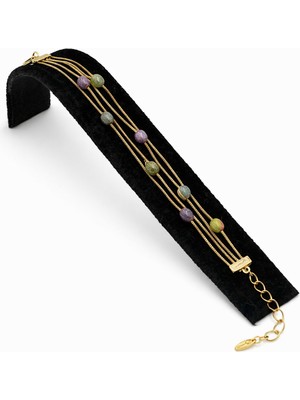 Pangu Çok Renkli Taş Detaylı Altın Renk Çelik Bileklik