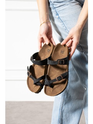 Nmoda Günlük Terlik - Ortopedik Tabanlı Terlik Çift Bantlı Tokalı Günlük Rahat Ev & Dışarı Terliği