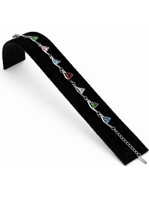 Pangu Çok Renkli Üçgen Taş Detaylı Gümüş Renk Çelik Bileklik