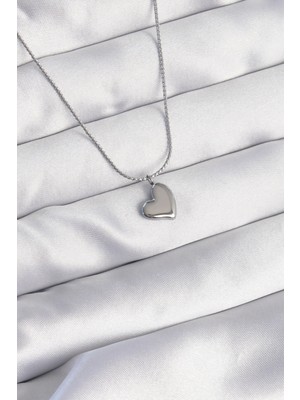 Aspata Store Buğz 316L Çelik Gümüş Renk Minimal Kalp Tasarımlı Kolye