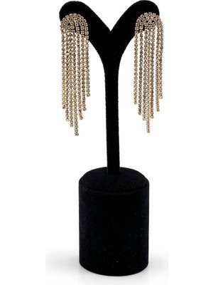 Pangu Zirkon Taşlı Sallantılı Püsküllü Çelik Küpe