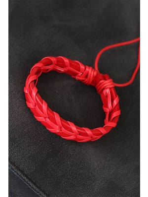 Aspata Store Buğz Kırmızı Örgü Deri Erkek Bileklik