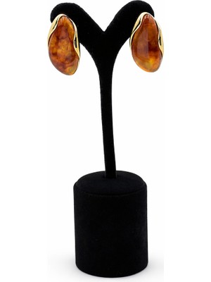 Pangu Kehribar Görünümlü Oval Çelik Kadın Küpe