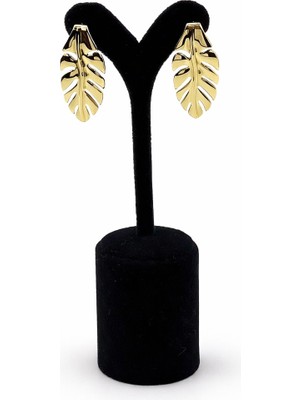 Pangu Altın Renk Yaprak Formlu Çelik Kadın Küpe