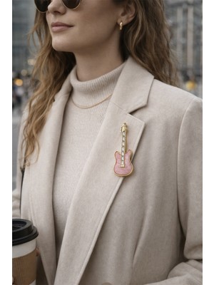 Modex Mineli Baget Taş Detay Gitar Broş (5cm)