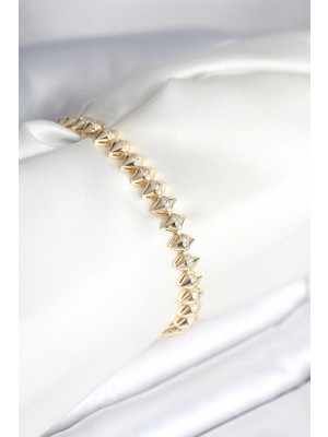 Aspata Store Buğz Pirinç Gold Renk Zirkon Taşlı Baklava Model Kadın Bileklik