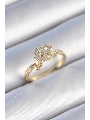 Aspata Store Buğz Pirinç Gold Renk Zirkon Taşlı Kadın Yüzük