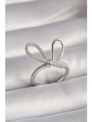 Aspata Store Buğz Pirinç Gümüş Renk Zirkon Taşlı Düğüm Model Kadın Yüzük