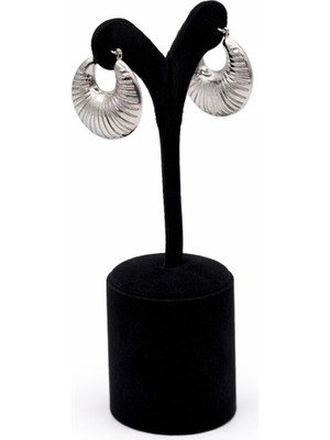 Pangu Dokulu Gümüş Renk Çelik Halka Küpe