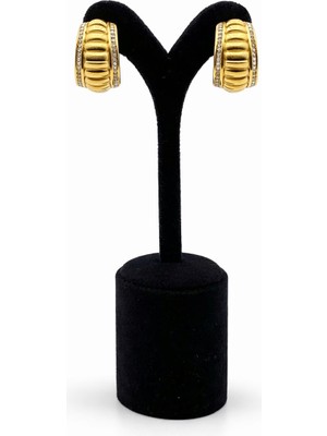 Pangu Zirkon Taş Detaylı Bombe Altın Renk Çelik Küpe