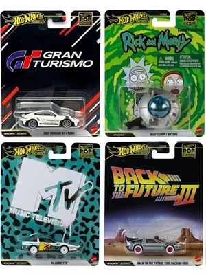 Hot Wheels Premium Pop Culture 4’lü Set – Gran Turismo, Rick And Morty, Mtv, Back To The Future